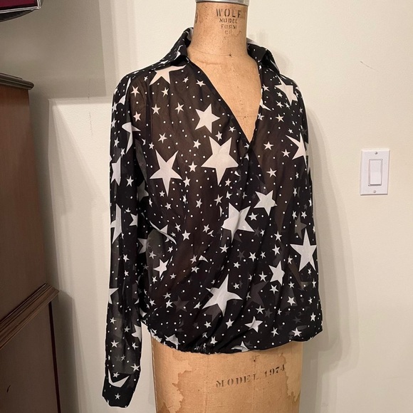 Buffalo By David Bitton Sheer Star Blouse Top - Picture 3 of 6